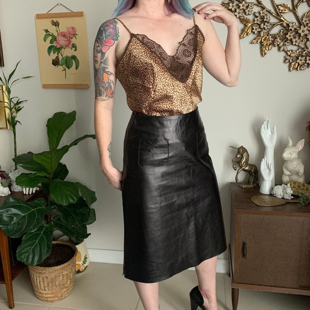 Vintage Acton Hide House Black Leather Skirt Gem